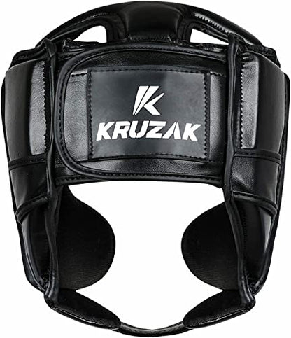 Kruzak Unisex Boxing Headgears - MMA Training, Adjustable Padded, Kara,Muay Thai Headgear, Kickboxing, Sparring, Martial Arts, Karate, Taekwondo MMA Body Equipment - color: Black, size: Large-X-Large