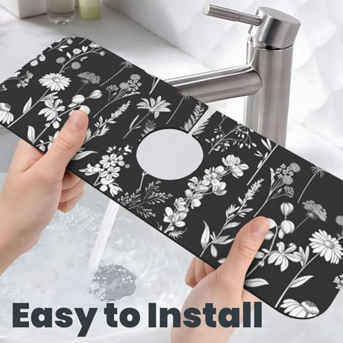 Faucet Draining Mat For Kitchen Sink, Wildflowers Plants Diatom Mud Absorbent Drain Pad For Bathroom Kitchen Sink Splash Guard Drying Mat - color: Wildflowers Plants