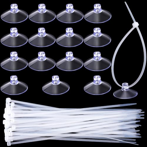 15 Pcs Aquarium Suction Cups with 30pcs Zip Ties, Suction Cup for Fish Tank Plants Binding Moss Shrimp Nest Landscape Fixation, Utility Sucker Pad Without Hooks for Kitchen Hanging Organization - color: Clear (Set of 45), size: 1 inch