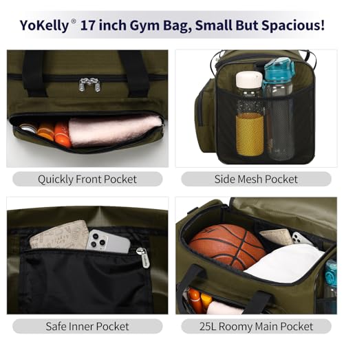 25L Small Gym Sport Duffle Bag, 17 inch, Olive Green - color: Olive Green