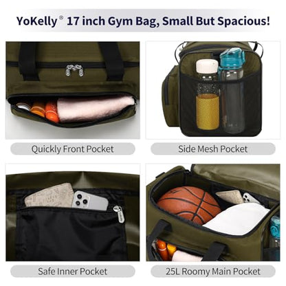 25L Small Gym Sport Duffle Bag, 17 inch, Olive Green - color: Olive Green
