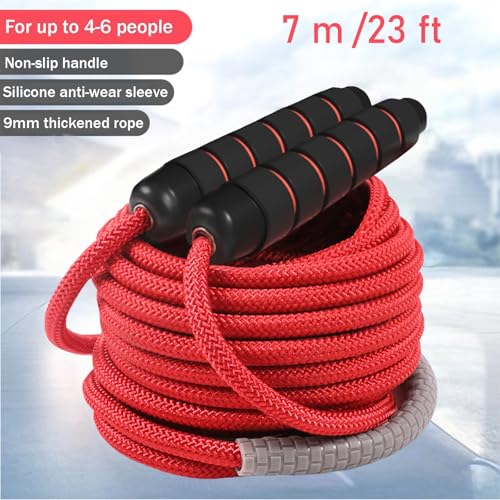 23 FT Long Jump Rope for Kids Adults,Double Dutch Jump Rope,Adjustable Skipping Ropes with High-strength Nylon Braided Rope Core,360°Rotation Not Entangled,Long Enough for 4-6 Jumpers.Red
