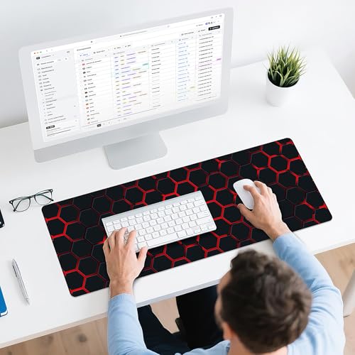 Gaming Mouse Pad - (31.5"×11.8") Honeycomb Large Mouse Pads for Desk - Desk Mat for Keyboard and Mouse with Non-Slip Base, Desks Pad Matfor Game/Office & Home（Black and Red） - color: Black and Red
