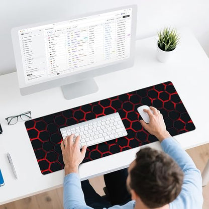 Gaming Mouse Pad - (31.5"×11.8") Honeycomb Large Mouse Pads for Desk - Desk Mat for Keyboard and Mouse with Non-Slip Base, Desks Pad Matfor Game/Office & Home（Black and Red） - color: Black and Red