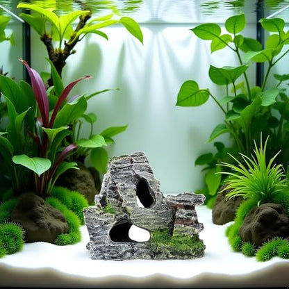 Artificial Moss Rock Cave Aquarium Decor, Fish Tank Hideout, Mountain Terrain Ornament