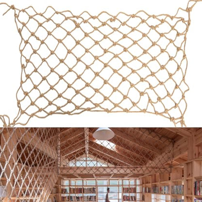 Hemp Rope Net (4ft x 12ft) Heavy Duty Natural Jute Rope Climbing Safety Netting for Balcony Stairs, Fence, Garden, Playground Protection & Indoor/Outdoor Decor - size: 4ftx12ft