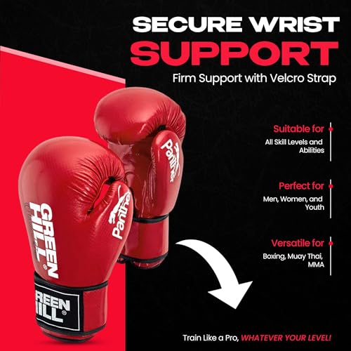 Green Hill Leather Boxing Gloves for Men & Women, Training Gloves - color: Red, size: 12 OZ