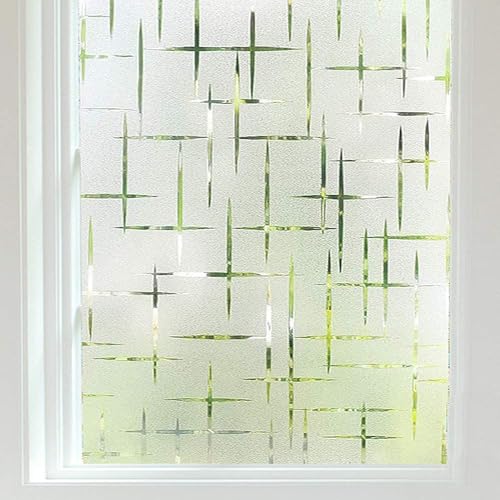 Finnez Frosted Window Film Non-Adhesive, Static Cling Privacy Film for Glass, No Glue Decorative Cling for Home Office Bathroom UV Protection Cross Pattern 23.6 X 157.4 Inches - color: Cross Pattern, size: 23.6 x 157.4 inches