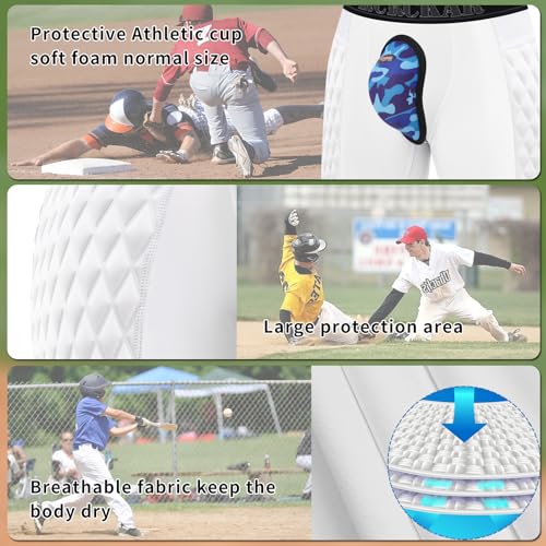 Baseball Sliding Shorts Protective Athletic Compression Underwear w/Cup Baseball Football Lacrosse - color: White Grey, size: Small
