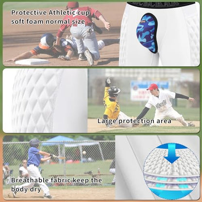Baseball Sliding Shorts Protective Athletic Compression Underwear w/Cup Baseball Football Lacrosse - color: White Grey, size: Small