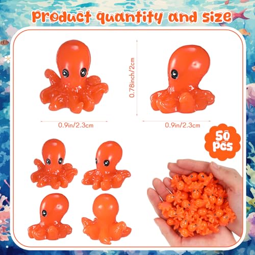 Geelin 50 Pcs Mini Resin Octopus Figurines Tiny Resin Figurines Small Ornament Charms Figure Tiny Animals for Dollhouse Landscape Aquarium Garden Desktop Birthday Party