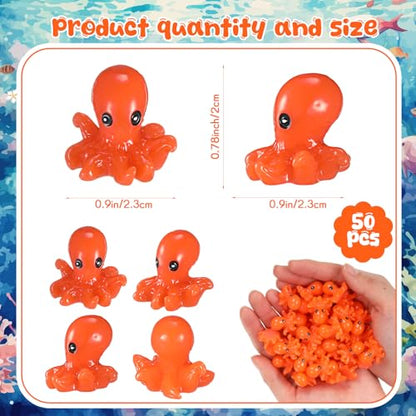 Geelin 50 Pcs Mini Resin Octopus Figurines Tiny Resin Figurines Small Ornament Charms Figure Tiny Animals for Dollhouse Landscape Aquarium Garden Desktop Birthday Party