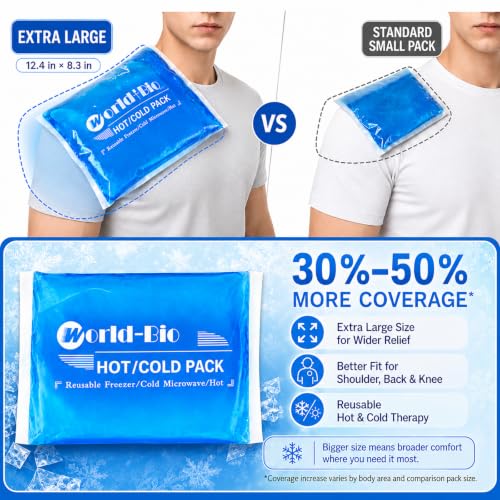 Extra Large Gel Ice Pack for Injuries – Reusable Hot & Cold Compress for Back, Shoulder, Knee & Neck Pain Relief, Long-Lasting Cold, Flexible Therapy Pack, Post-Surgery Recovery, 12.4" x 8.3" - style: 12.4" x 8.3" 1 pack