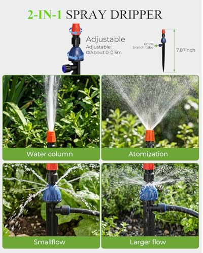 MYMULIKE Drip Irrigation System, 1/2" Main Pipe & 1/4" Branch Pipe, Adjustable Drip Emitters, Automatic Irrigation Kit Garden Watering System for Flower Bed, Raised Beds, Lawn, Greenhouses - size: 75FT