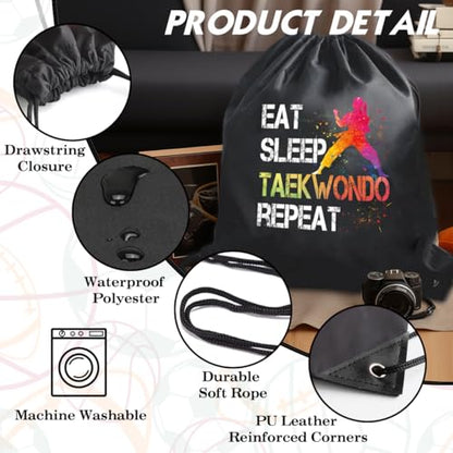 Eat Sleep Taekwondo Repeat Drawstring Backpack Gifts For Men Women