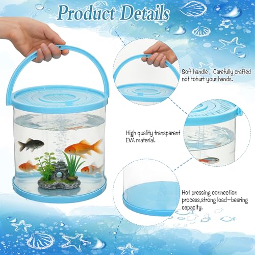 2 Sets Catch Plastic Beach Aquarium Kit, Release Aquarium Box for Beach with Retractable Net Bag and Transparent Portable Handheld（Round）