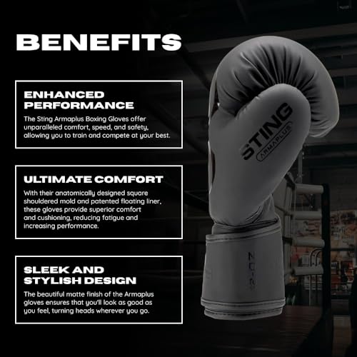 STING Armaplus Boxing Gloves - color: Black, size: 14 Oz