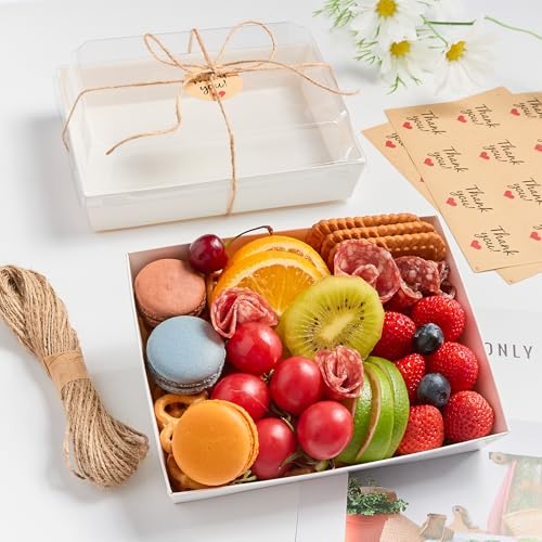 Charcuterie Boxes with Clear Lids, White, 7 x 5 Inches, 50 Pack | Disposable, To Go Bakery Boxes, Dessert Boxes, Food Containers, For Pastries, Chocolate Covered Strawberries, Hot Cocoa Bombs - color: White