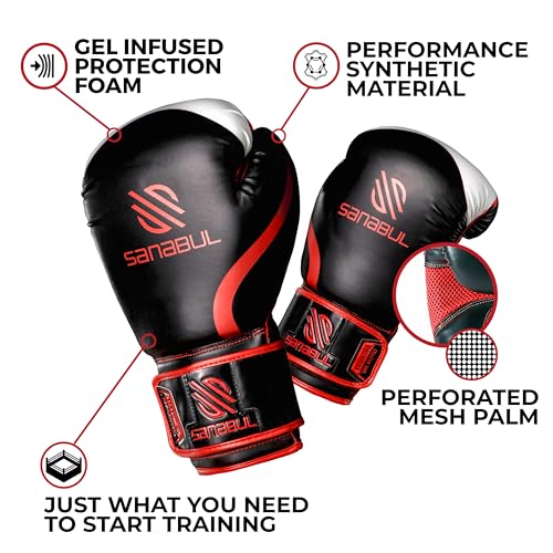 Sanabul Essential Gel Boxing Gloves for Men & Women, Kickboxing MMA, Muay Thai Gloves and Heavy Bag Training Punching & Sparring - color: Black/Red, size: 10 oz
