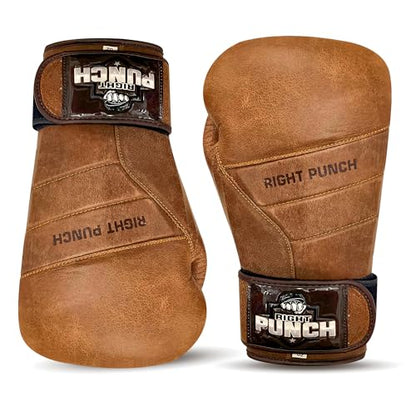 Rightpunch Premium Cowhide Leather Brown Boxing Gloves| Training Boxing Gloves Men & Women | Ideal for Sports & Muay Thai - size: 10OZ