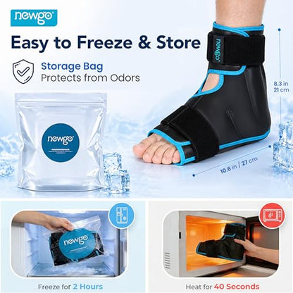 NEWGO Foot Ice Pack Wrap, Cold Compression for Plantar Fasciitis, Black | 360° Full Coverage Gel Ice Boot, Reusable For Heel & Ankle Pain, Swelling, Achilles Tendonitis, Sprains - color: Black