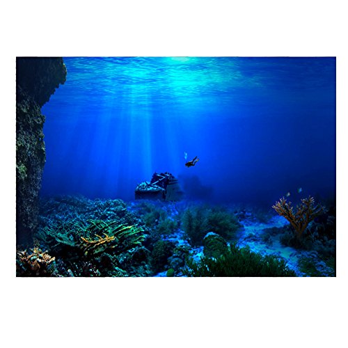 3D Aquarium Background Aquarium Poster 3D Effect Adhesive, Aquarium Background Decoration Seaworld Poster Self-Adhesive Underwater Coral Decor(91 * 50cm)