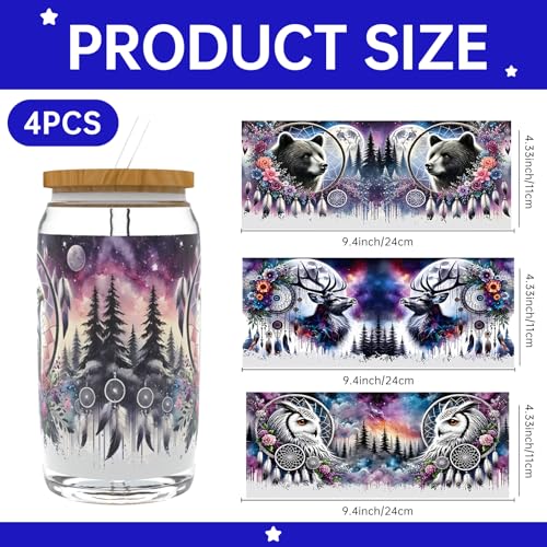 UV DTF Cup Wrap Transfer Stickers Rub On Transfers 4 Sheets Animal Tumblers Water Bottles Mugs Glasses Cups - style: Animal
