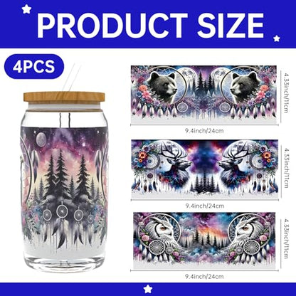 UV DTF Cup Wrap Transfer Stickers Rub On Transfers 4 Sheets Animal Tumblers Water Bottles Mugs Glasses Cups - style: Animal