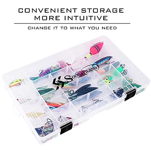 Sougayilang Fishing Tackle Boxes - 3600 3700 Plastic Storage Organizer Box with Removable Dividers - Fishing Tackle Storage - 4 Packs Transparent Tackle Trays