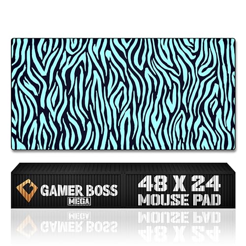 Gamer Boss - Gaming Mouse Pad - 48 x 24 Inches - 4mm Thick with Stitched Edges, Non-Slip Rubber Base, Premium Cloth Mousepad, Desk Mat for Laptop, Keyboard, Computer & PC (Mega, Blue Zebra) - color: Blue Zebra, size: 48" x 24"