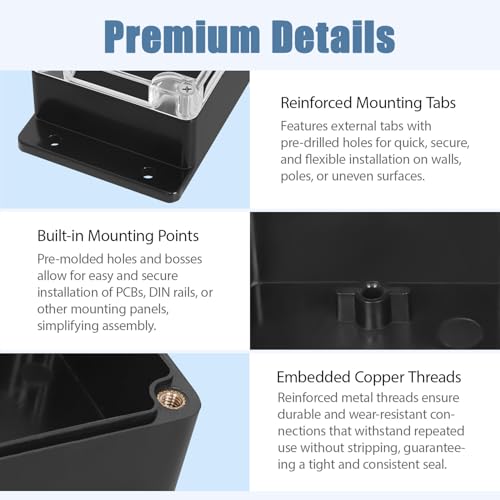 Project Box IP65 Waterproof ABS Plastic Electrical Junction Box with Clear Cover Enclosure with Fixed Ear, Black 3.9"x 2.6"x 1.9"(100x68x50mm)(Pack of 1)