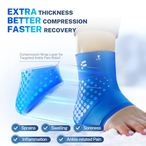 Ankle Ice Pack Wrap, Long-Lasting Cold Compression for Ankle Recovery | Thickened Gel, Stays Cold Longer, Soft After Freezing, Full Wrap Cooling, Reusable Cold & Hot Therapy, Easy to Slip On - color: Blue, size: L