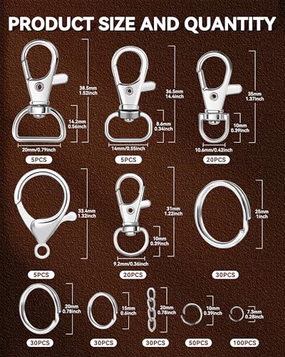 325PCS FIVEIZERO Keychain Making Kit - Silver Keychain Clips with Key Rings - color: silver