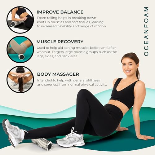 Oceanfoam Ripple Travel Foam Roller (11" x 3.35") Firm Mini Foam Roller for Physical Therapy, Deep Tissue Massage, Back Pain - High Density, Ergonomic Wave Textured - Yoga, Exercise (Black Marbled) - color: Black Marbled