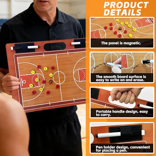 JIANNA Basketball Coach Tactics Board, Magnetic Dry Erase Clipboard with Full/Half Court Diagrams, Markers and Pens, 12 Piece Set - size: Basketball