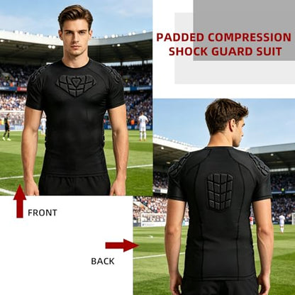 Zicac Men's Sports Shock Rash Guard Compression Padded Shirt Soccer Basketball Protective Gear Chest Rib Guards - color: Black-2, size: Large