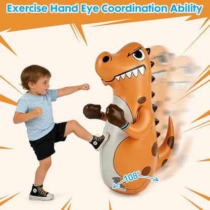Inflatable Dinosaur Punching Bag for Kids, 47" Toddler Blow up Bop Bag for Ages 3-14, Children Boxing Toys & Gifts with Bounce-Back Action
