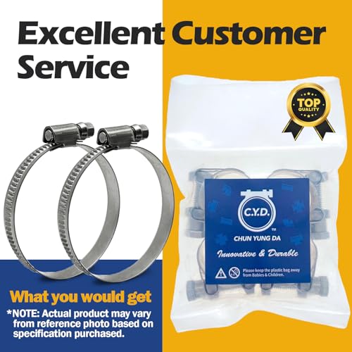 10 Pack SAE Size 6 Stainless Steel Hose Clamps, German Style Embossed Worm Gear Clamp, Adjustable 1/2 to 7/8 inch (12-22mm) for Garden Water Hose Pipe