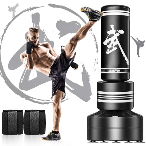 GIKPAL Freestanding Punching Bag for Adults, Heavy Boxing Bag with Stand - color: White (Hand Wrap)