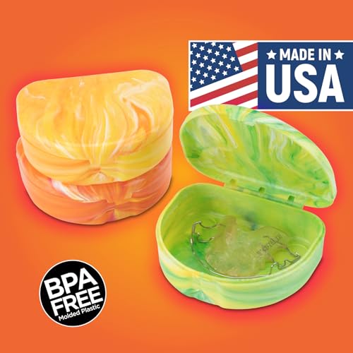 Practicon Marble Retainer Cases, Orthodontic Aligner Case, Mouth Guard Holder (3 Pack) (Citrus) - color: Citrus