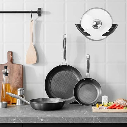Universal Pot Lid Organizer, 2 Pack Inside Cabinet Door and Wall Mount Rack Holder for Kitchen, Fits Lids from 6 to 12 Inches (Black)