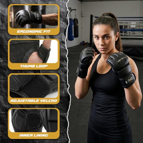 Punch Sports MMA Gloves Open Palm Training Gloves Matt Synthetic Leather Grappling Gloves for Men Women UFC Style Fight Gloves for Sparring Muay Thai Kickboxing Heavy Bag - size: Large-X-Large
