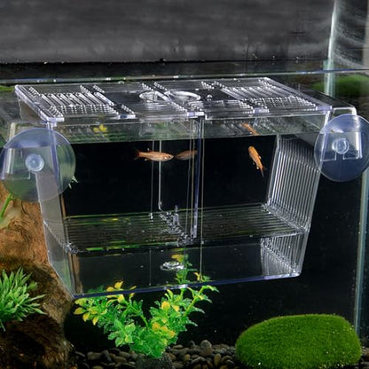 Breeder Box for Fish Tank Multi Compartment Fish Isolation Box for Aquarium with Suction Cup & Feeding Port Transparent ABS Fish Breeding Box for Baby Fish, Shrimps, Fish Isolation Box