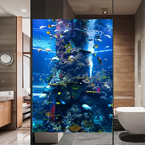No Glue Window Film Privacy Aquarium Picture 110K Decorative Frosted Glass Door Window Covering Window Decals Window Sticker for Home Office 40x160cm(15.7"x63") - size: 40x160cm(15.7"x63")