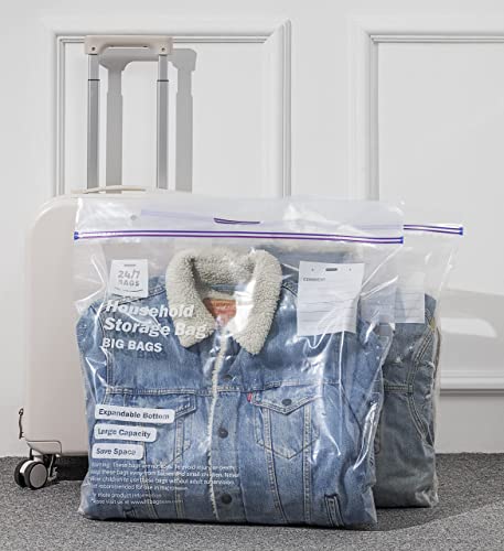 15 XX-Large Plastic Storage Bags, 10 Gallons, Zero BPA, Double Zipper Seal, 3 Mils Thick, Double Layer Carry Handle, 24"x20"x7", Moving, Seasonal, Travel - size: 10 GALLONS