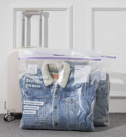 15 XX-Large Plastic Storage Bags, 10 Gallons, Zero BPA, Double Zipper Seal, 3 Mils Thick, Double Layer Carry Handle, 24"x20"x7", Moving, Seasonal, Travel - size: 10 GALLONS