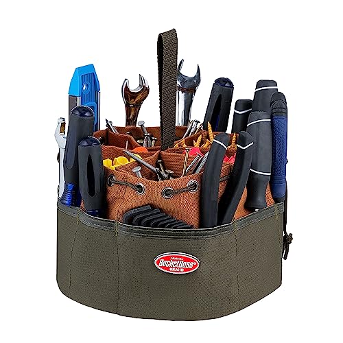 BucketBoss 25001 Canvas Organizer Parachute Bag with 19 Pockets for Nails,Screws, and Bolts in Brown