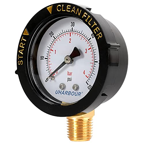 Pool Filter Pressure Gauge 60psi 1/4" NPT Bottom Mount, Pool Pump Pressure Gauge Replacement for Swimming Pool, Spa and Aquarium Valve Filter