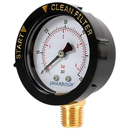 Pool Filter Pressure Gauge 60psi 1/4" NPT Bottom Mount, Pool Pump Pressure Gauge Replacement for Swimming Pool, Spa and Aquarium Valve Filter