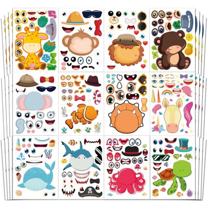 48 Sheets Make-a-Face Animal Stickers Mix and Match for Kids Party Favors Supplies Activities Crafts - style: Mixed Animals